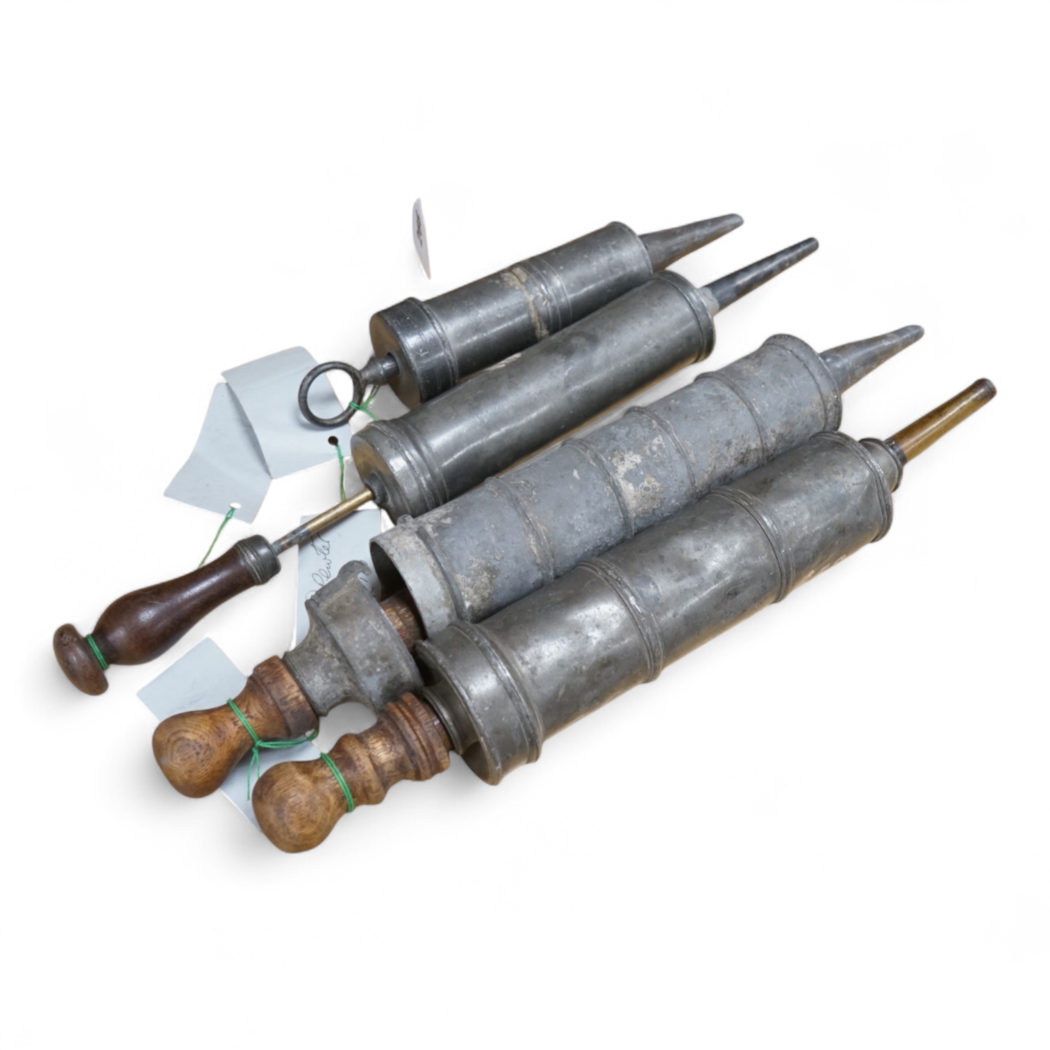 Four 18th/19th century pewter clyster syringes
